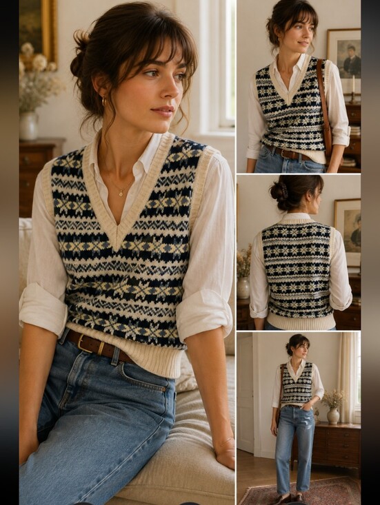 Vintage Sweaters - Vintage 1980s Fair Isle Sweater Vest 100% Virgin Wool Olde English Lane Nordic M